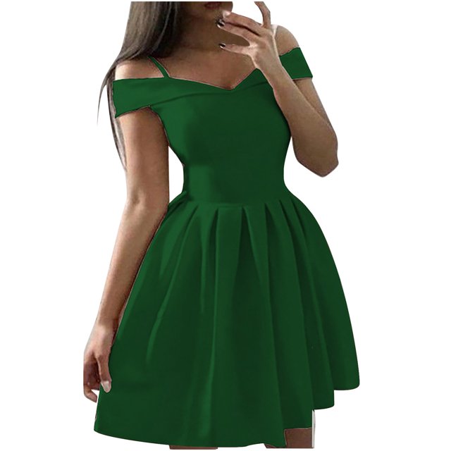 Off Shoulder Dress for Women Womens Solid Color Bra Off Shoulder Dress Waist Pleated Dress Dress Large Ball Dress Off the Shoulder Dress for Women Cold Shoulder Dress for Women