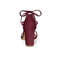 thumbnail image 2 of BLISSFUL STEP Women's Sandals Solid Summer Block Heels Lace up Sandals Burgundy 8, 2 of 8