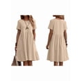 thumbnail image 3 of Robe T-Shirt d'Été en Coton et Lin pour Femmes, Décontractée, Coupe Ample, Col Rond, Manches Courtes, Longueur Midi, avec Poches, Abricot, P, 3 of 7