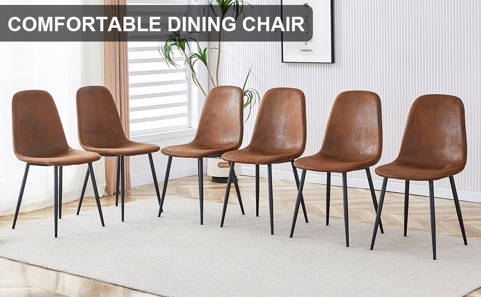 Noble House Ensemble de 6 chaises de salle à manger modernes en tissu technique brun aspect suède