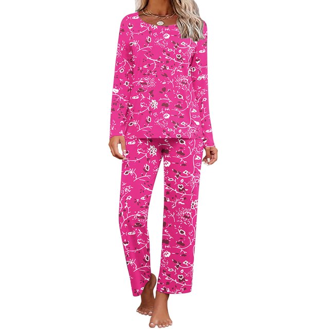 TopLLC Ensembles de Pyjama Ensembles de Détente pour Femmes, Vêtements de Nuit pour Femmes, Chemise de Nuit à Manches Courtes et Col Rond Imprimée et Ensembles de Pantalons Vêtements de Détente Pyjamas avec Poches Ensembles de Pyjama