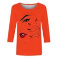thumbnail image 4 of Penkiiy Hauts pour Femmes Mode Femmes T-shirt Imprimé Mi-Long Manches 3/4 Blouse Col Rond Hauts Décontractés Rouge Vêtements Y2K, 4 of 4