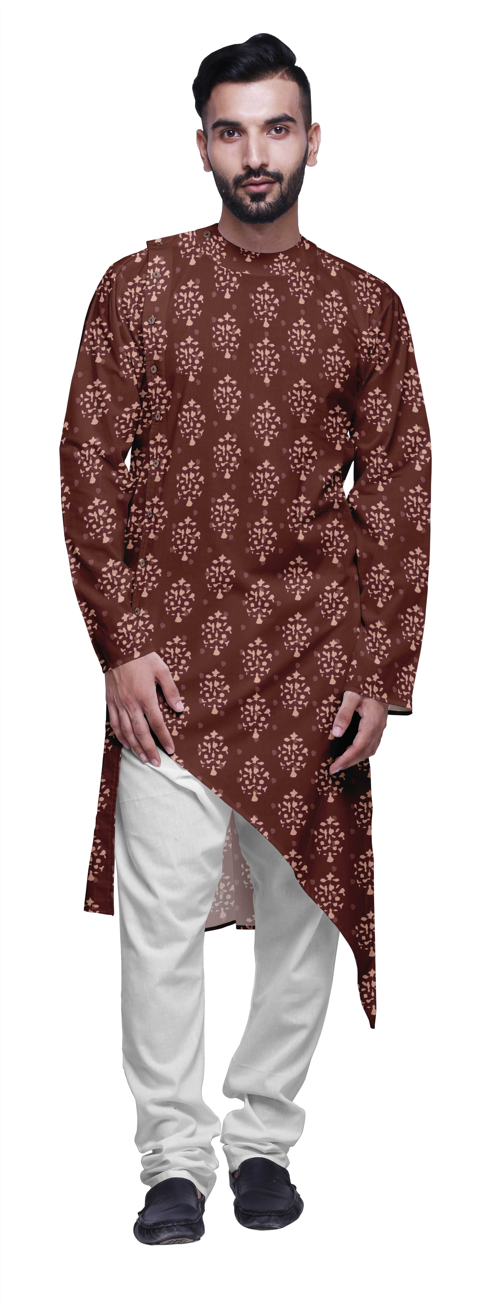 Atasi Printed Casual Asymmetric Kurta Set For Men Designer Long Kurta For Boys