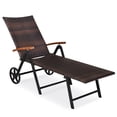 thumbnail image 4 of Gymax Chaise Longue Pliante en Rotin pour Patio en Aluminium avec Roue et Coussin Rouge, 4 of 10