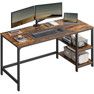 VASAGLE Computer Desk, Writing Desk with 2 Shelves on Left or Right, Work Table for Office Living Room, Steel Frame, Industrial, Rustic Brown and Ink Black LWD47X