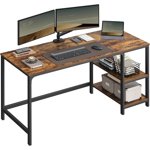 VASAGLE Computer Desk, Writing Desk with 2 Shelves on Left or Right, Work Table for Office Living Room, Steel Frame, Industrial, Rustic Brown and Ink Black LWD47X