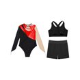 thumbnail image 4 of Zaldita Kids Girls Gymnastics Leotards Shiny Rhinestones Mesh Back Keyhole Unitards Jumpsuits with Crop Tops Shorts Red 10, 4 of 5