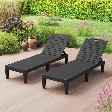 Costway Chaise Lounge Chairs Set of 2 with 5-Position Adjustable Backrests Easy Assembly Black