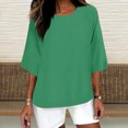 thumbnail image 2 of QATAINLAV Liquidation à 90 % de Rabais, Chemises en Lin pour Femmes Été 2025 T-Shirt à Manches 3/4 Uni Décontracté Col Rond T-Shirt Hauts Coupe Ample Grande Taille Chandail Blouse Vert TG, 2 of 5