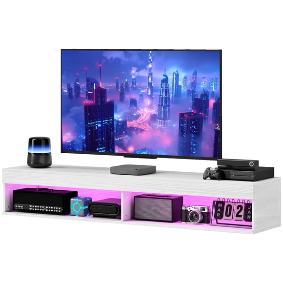Modern White Floating TV Stand - 70.9" LED Media Console with Storage for Living Room - Wall Mount TV Shelf, MDF, Fits TVs up to 75"