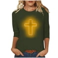 thumbnail image 1 of RKSTN Hauts pour Femmes Mode Décontractée Imprimé Crucifix Col Rond Manches 3/4 T-Shirt Couleur Unie Ajusté Blouse Printemps Été, 1 of 4