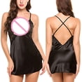 thumbnail image 3 of LSLJS Lingerie pour Femmes, Nuisette en Satin à Col en V, Aguichant, en Dentelle, Mini-Robe BK/S, Robe de Pyjama pour Femmes, 3 of 9