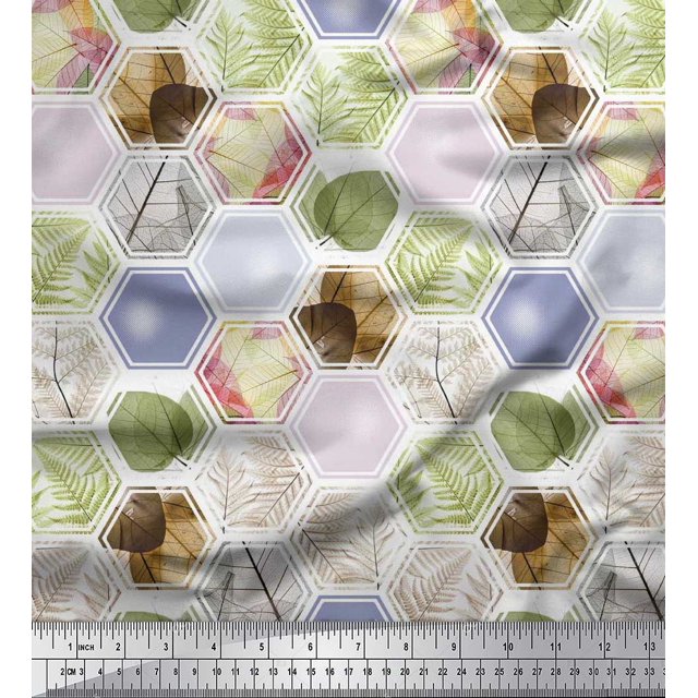 Soimoi Rayon Fabric Geometric & Leaves Patchwork Print Sewing Fabric Yard 42 Inch Wide