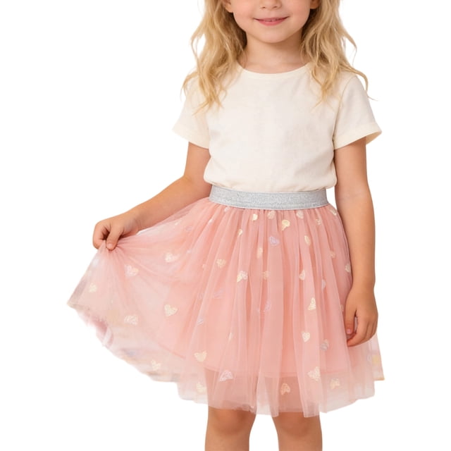 MIASHUI Girls Ballet Skirt with Heart Sequin Embroidery for Dance Party and Performance Pink,4-5 Years