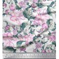thumbnail image 1 of Soimoi Modal Satin Fabric Leaves & Buds Flower Fabric Prints by Yard 42 Inch Wide, 1 of 3
