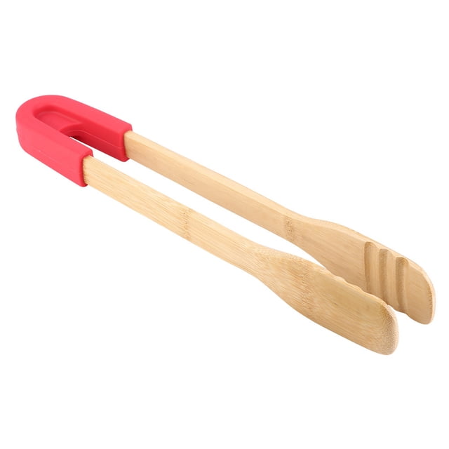 1 pince de service pour barbecue, 11,8 pouces pinces de grille-pain en bois réutilisables pour la cuisson des cornichons à pain grillé(rouge)
