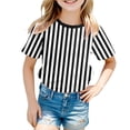 thumbnail image 1 of GDREDA T-Shirt Graphique à Manches Courtes Rayé de Carnaval pour Garçons, Chemise de Fête Colorée, Haut Décontracté Confortable pour Enfants, Noir,140, 1 of 4