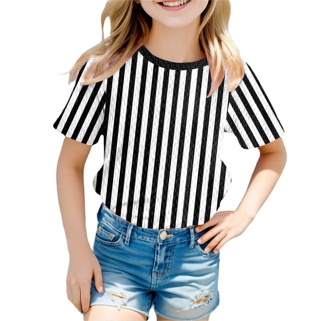 GDREDA T-Shirt Graphique à Manches Courtes Rayé de Carnaval pour Garçons, Chemise de Fête Colorée, Haut Décontracté Confortable pour Enfants, Noir,140