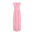 thumbnail image 3 of Ersazi Robe Satinée pour Femme à Col en V Couleur Manches Courtes Chiffon Fermeture à la Taille Robe de Soirée en Liquidation Rose 4TG, 3 of 7