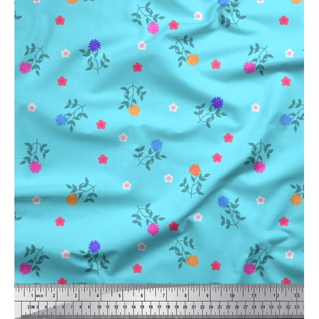 Soimoi Silk Fabric Aster Floral Printed Fabric 1 Yard 42 Inch Wide