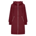 thumbnail image 3 of Yanlir Veste à Capuche à Manches Longues pour Femmes Doublée en Polaire Confortable Fermeture Éclair devant Vêtement d'Extérieur Décontracté Hiver Chaud Chandail Doux Tissu Poches Mode Urbaine (Vin, G), 3 of 5