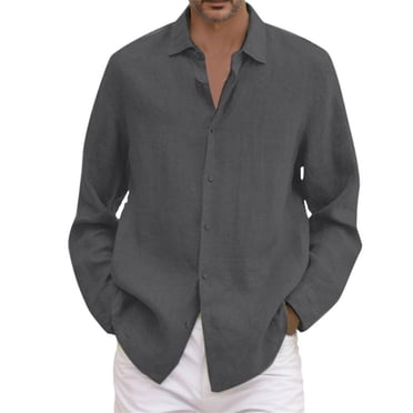 2025 Homme Été Uni Décontracté Col Long Grande Taille Chemise Ample Grande Chemise Homme Col Rabattu Chemise à Manches Longues à Boutons Chemise à Manches Longues