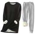 thumbnail image 1 of Pisexur Ensembles 2 Pcs pour Femmes Ensembles de Pyjama en Molleton Chaud pour Femmes 2 Pcs Chandail à Col Rond Pantalon de Pyjama Ample Vêtements de Détente Décontractés Tenues d'Hiver Surdimensionnées Grande Taille P-5TG, 1 of 2
