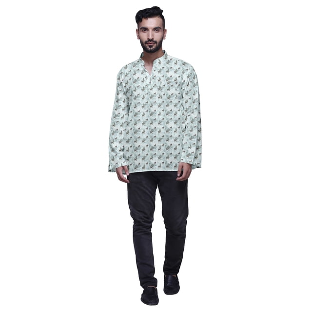 Atasi Kurta Décontractée Imprimée à Col Chinois Chemise Ethnique Kurta Courte pour Homme Tunique