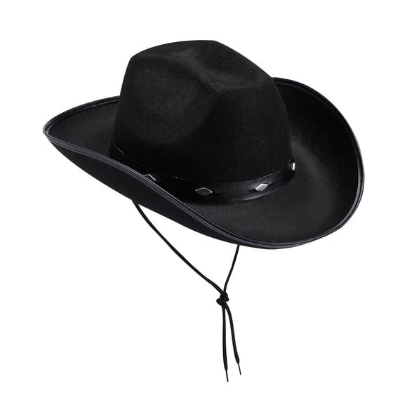 Chapeau de Cowboy Unisexe Uni à Ourlet Western à Cinq Clous en Cuir à Bord Courbé avec Lien Chapeau de Cowboy à la Mode Cadeaux cowboys pour Femmes Noir