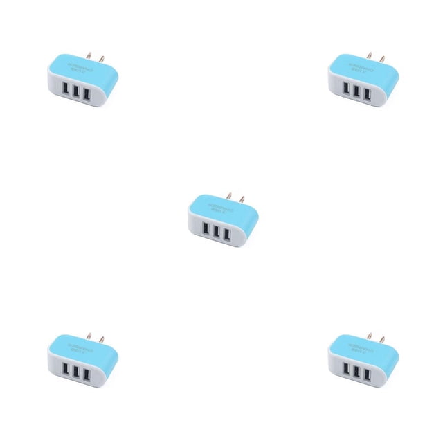 crativent Wall Charger 3 Port Universal Lightweight Compact USB Power Adapter Phone Charging Cell Cameras MP3 Gift Mobile Blue 5Set