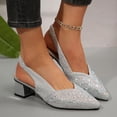 thumbnail image 2 of RXMEKW Rhinestone Slingback Pumps for Women, Pointed Toe Low Block Heel Sandals with Elastic Strap for Wedding, Cocktail Party, and Formal Events in Black, Champagne, and Silver, 2 of 9