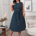 thumbnail image 1 of Ovzne Robes Grande Taille pour Femmes aux Formes Robe de Plage Robe d'Été pour Femmes Aguichant Mode Couleur Unie Bouton Lien Sans Manches Robe à Col Rond Robe de Printemps Liquidation, 1 of 7