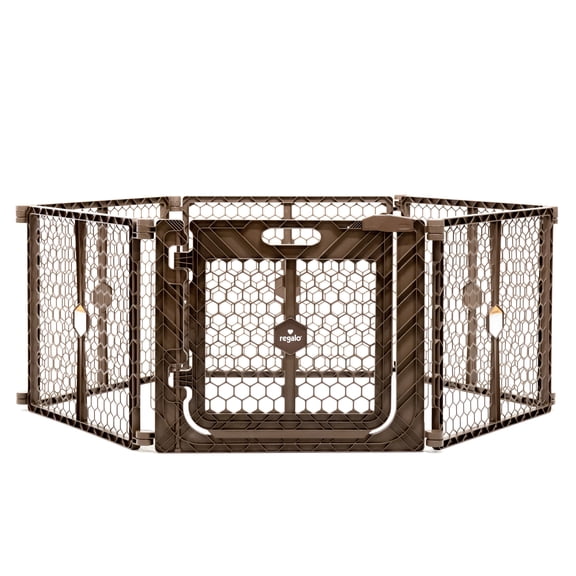 Regalo Parc pour enfants et barrière de sécurité 2-en-1 en plastique avec porte, 192 po, brun
