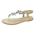 thumbnail image 3 of Flat Sandals for Women T-Strap Transparent Elastic Flash Rhinestone Decor Colorful Dressy Wedding Slip on Non Slip Summer Flip Flops Thong Sandals Khaki, 3 of 6