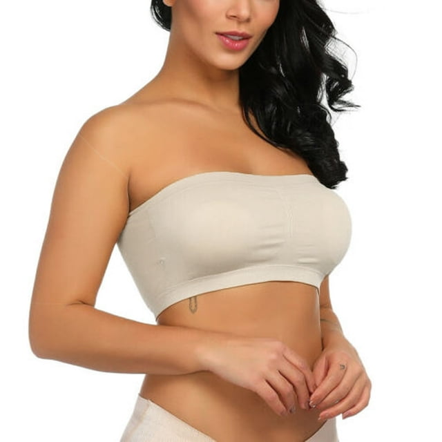 Double Women Plus Size Strapless Bra Bandeau Tube Removable Padded Top Stretchy