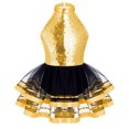 thumbnail image 1 of Oyolan Robe Justaucorps de Danse Ballet Métallique à Paillettes pour Filles avec Jupes en Tulle Robes de Performance Or 6, 1 of 6