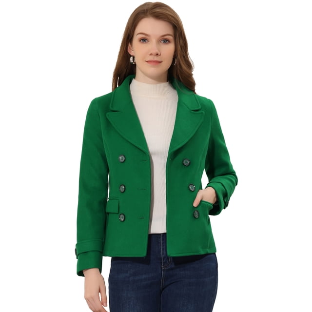 INSPIRE CHIC Caban à Revers Cranté à Double Boutonnage pour Femme Vert G