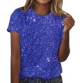 thumbnail image 1 of Amzcrzy Hauts pour Femmes T-Shirts Décontractés à Manches Courtes Hauts d'Été Mode Col Rond Hauts à Sequins pour Femmes Confort Polyvalent Hauts de Sortie Blouses, 1 of 4