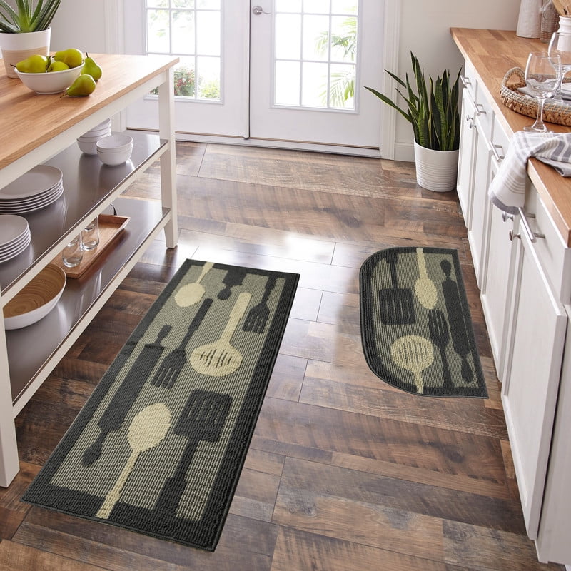 Marina Decoration Decor Luxury Non-Slip Rubber Backing Safety Water Absorbent Soft Durable Woven Fluffy Runner Area Carpet Floor Mat Indoor Kitchen Rug; Grey Flying Utensils Oblong; 20 x 48 Inch