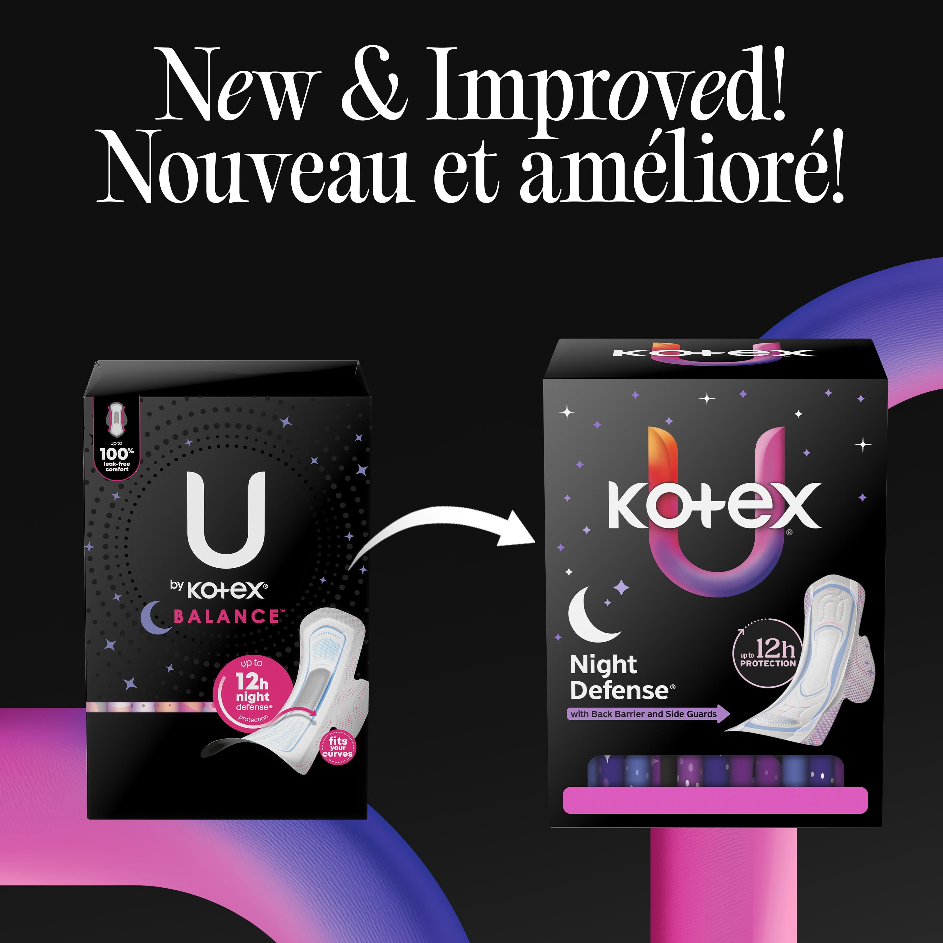 Serviettes ultraminces de nuit Kotex avec ailes, absorption De Nuit, 16 unités
