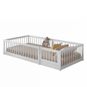 MIMI BEDS Dream Raft Floor Bed with Guardrails, Solid Pine Wood Frame, Twin, White