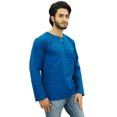 thumbnail image 2 of Atasi Kurta Court Bleu Sarcelle pour Homme, Col Rond Goutte d'Eau, Chemise en Coton - Grand, 2 of 6