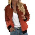 thumbnail image 1 of Swstbby Liquidation d'Automne! Vestes d'Automne pour Femmes, Chandail en Molleton Ample à Manches Longues pour Femmes avec Fermeture Éclair Veste Décontractée en Tricot Grossier Veste de Baseball Orange G, 1 of 5