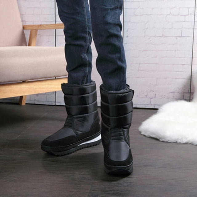 LSLJS Men's Leather Shoes, Mens Winter Solid Color Keep Warm Shoes Plus Velvet Boot Flat Snow