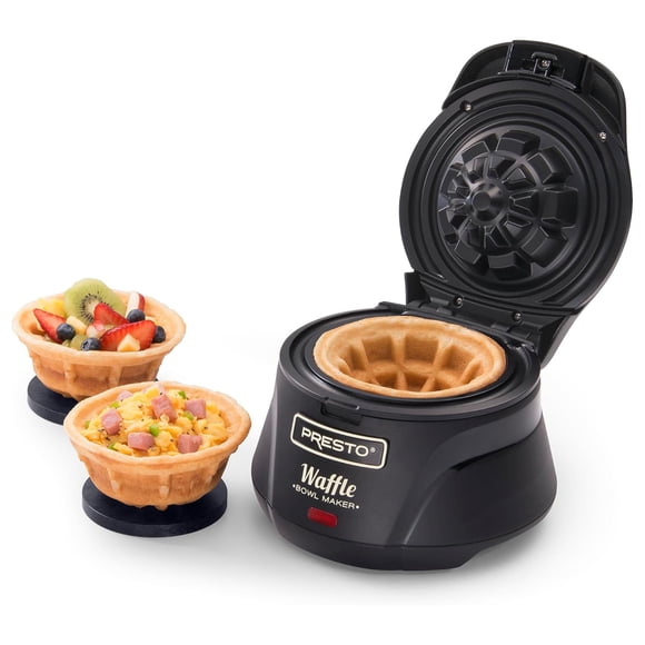 Presto Belgian Waffle Bowl Maker for 4" Waffles with Premium Nonstick Coating, Black