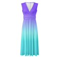 thumbnail image 5 of B91xZ Robe d'Invité de Mariage Décontractée Sans Manches Robe d'Été Col Rond Taille Haute Fluide Maxi Robes à Volants, Violet L, 5 of 5