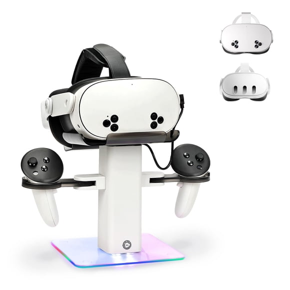 VR Headset Stand for Meta Quest 3S/3/2 - Stable Storage Holder with RGB Base for Safe Controller Storage