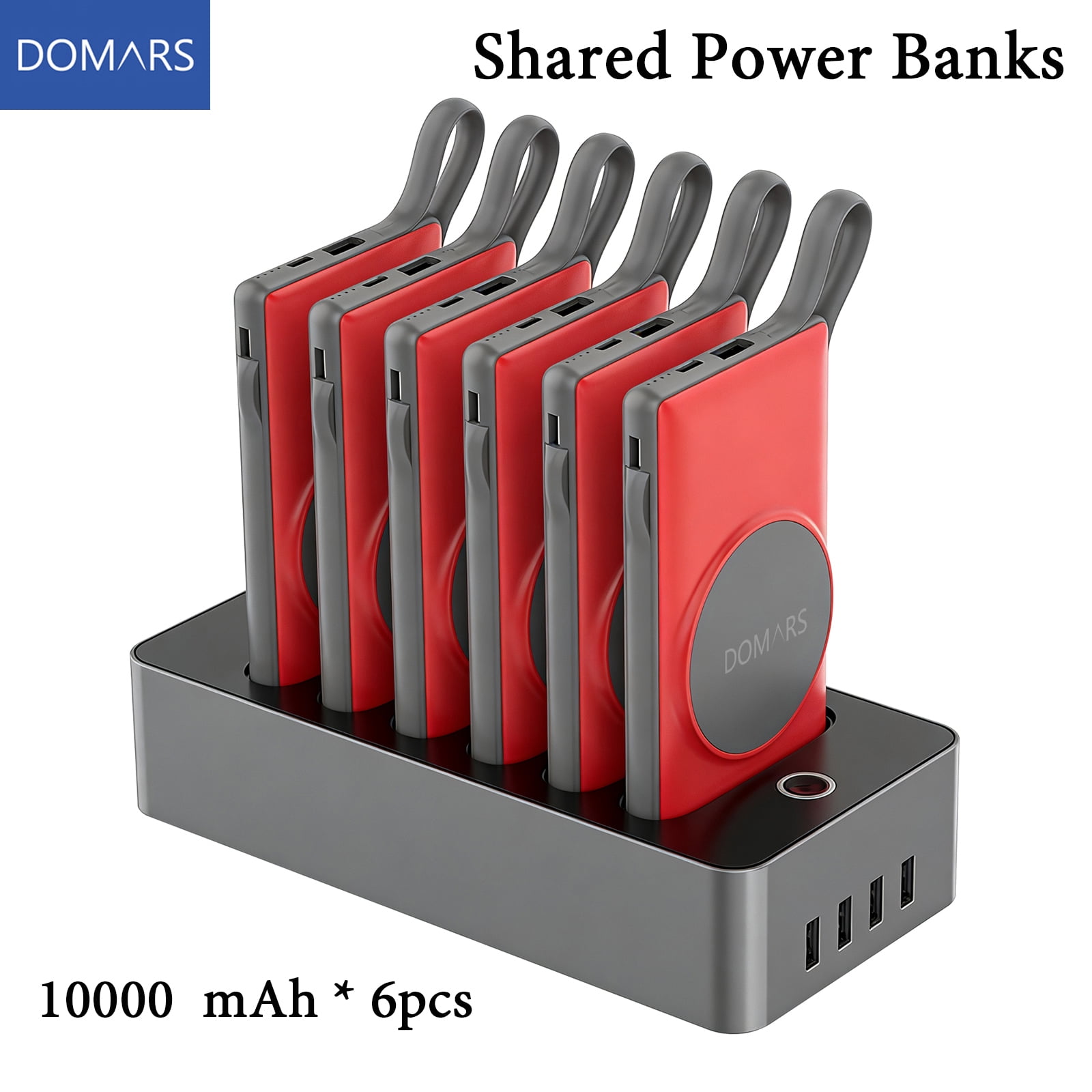 Domars 6 Pack 10000mAh Wireless Portable Charger Set, 15W Wireless Charging & PD 20W SCP 22.5W Fast Charging Power Bank with Built-in Cables, Wireless Charging Station for Home Hotel Office
