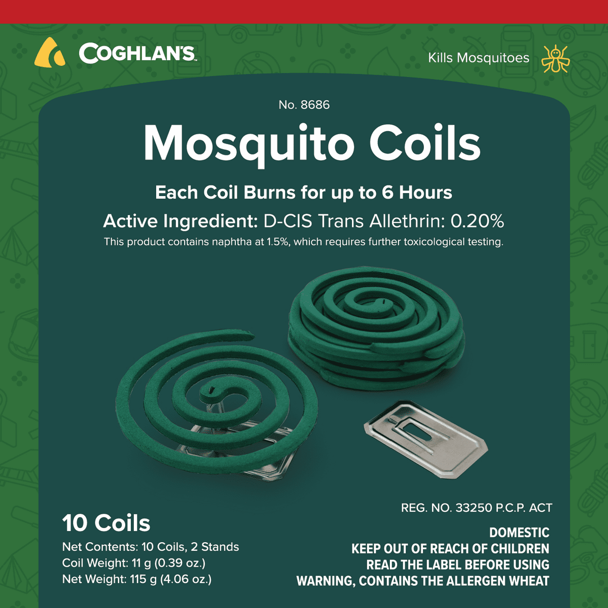 Coghlan's Mosquito Coils 10-Pack — Outdoor Insect Repellent for Camping, Patio & Backyard, 6-Hour Burn