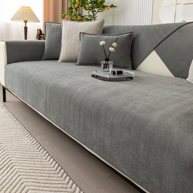 TopLLC Herringbone Chenille Fabric Furniture Protector Sofa Cover